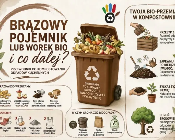 Przewodnik po kompostowaniu odpadów kuchennych. Czego nie wrzucamy do bio? Mięsa, kości, ryb, nabiału, jajek, popiołu, piasku, odchodów zwierzęcych, reklamówek i plastiku PLA.