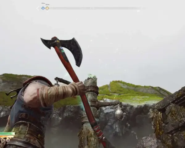 Kratos empuña su hacha en Alfheim, listo para enfrentar a los cuervos de Odín.