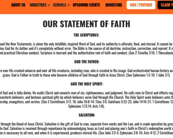 Our statement of faith details beliefs in the Scriptures, God the Father, the Holy Spirit, and salvation through Jesus Christ.