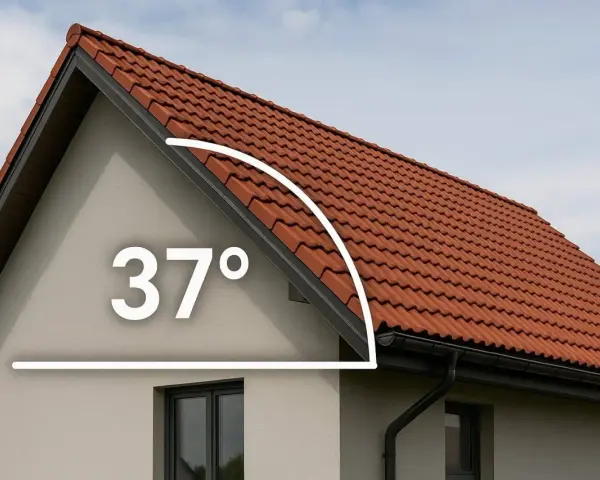 Dachówka ceramiczna na domu z widocznym kątem nachylenia dachu 37°.