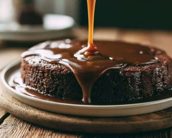 Un gâteau au chocolat moelleux est nappé d'une sauce caramel onctueuse. Une invitation à découvrir comment faire du caramel.
