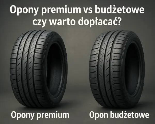 Dwa koła samochodowe: po lewej opona premium, po prawej budżetowa. Porównanie różnych marek opon.