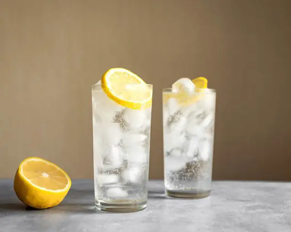 Två glas med is och citron, perfekta för en uppfriskande Tom Collins.