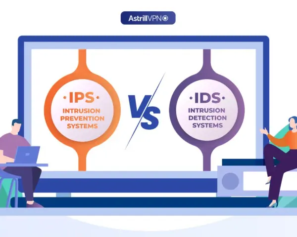 Illustration comparing IPS (Intrusion Prevention Systems) and IDS (Intrusion Detection Systems), highlighting their difference in cybersecurity.