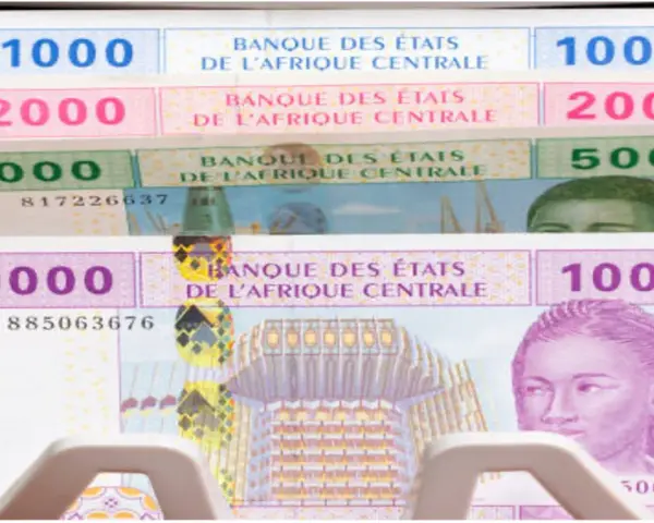 Stos banknotów: 1000, 2000, 5000 i 10000 franków CFA. To waluta używana w krajach takich jak Senegal.