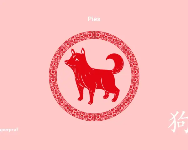 Czerwony pies w okręgu z chińskimi wzorami, symbol chińskiego znaku zodiaku 2006.