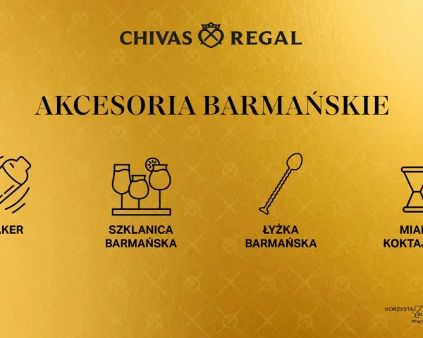 Ikony akcesoriów barmańskich: shaker, szklanice, łyżka barmańska, miarka.