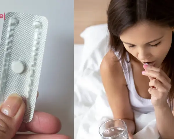 Kobieta bierze tabletkę antykoncepcyjną z lewonorem.