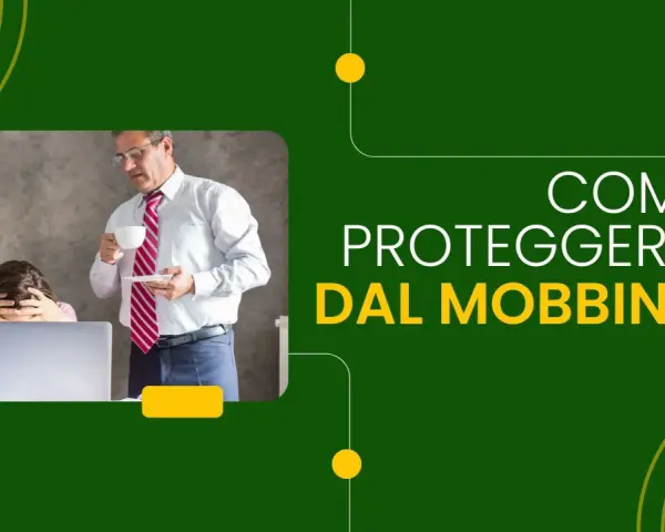 Uomo con tazza osserva donna stressata al pc. Colleghi che vogliono farti licenziare? Proteggersi dal mobbing.