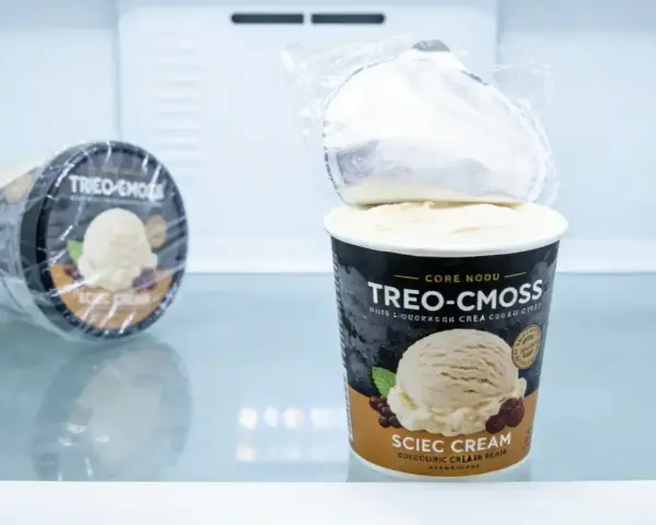 Zwei Becher Eis der Marke TREO-CMOSS stehen im Kühlschrank. Die Frage, wie lange ist Eis haltbar, beschäftigt viele.