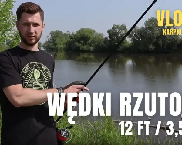 Wędkarz prezentuje jaka wędka karpiowa rzutowa 12 FT / 3,5 LBS nad wodą. Vlog 14.