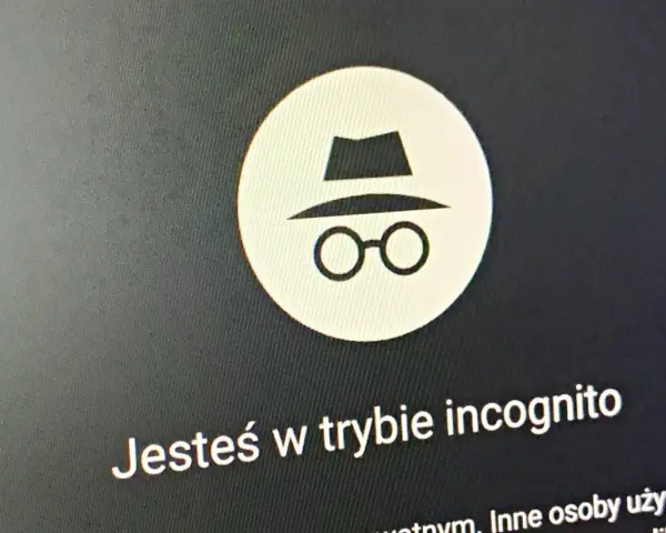 Ikona szpiega w okularach i kapeluszu. Komunikat "Jesteś w trybie incognito" sugeruje, że Twoja historia przeglądania pozostanie prywatna.