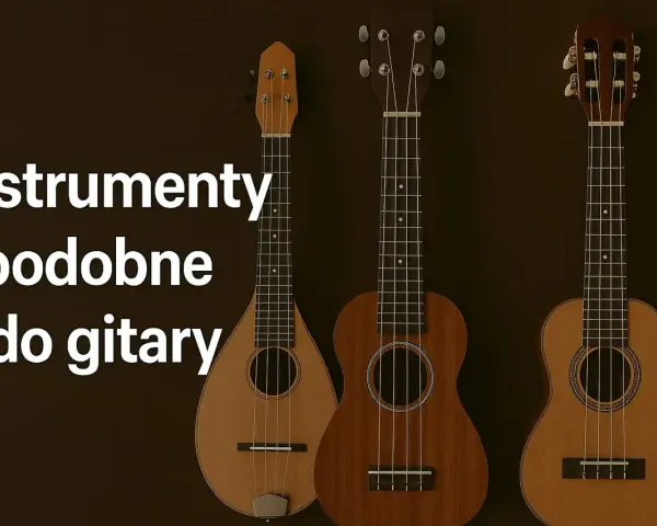 Trzy instrumenty strunowe, w tym mandolina i dwa ukulele, prezentują różnorodność instrumentów podobnych do gitary.