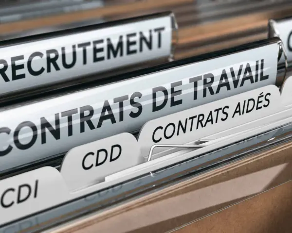Dossiers de classement : Recrutement, Contrats de travail (CDI, CDD, Contrats aidés), Intérim. Un aperçu des documents essentiels du droit du travail.