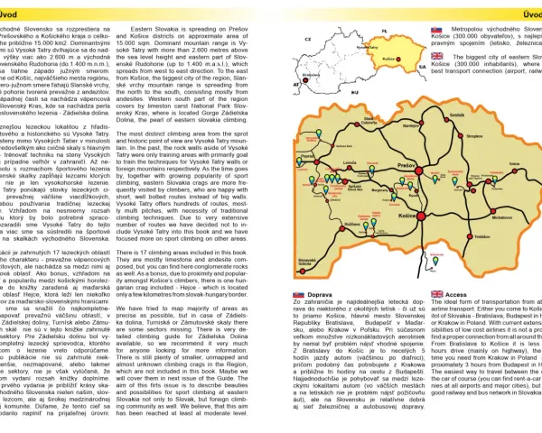 Mapa ukazuje sieć dróg i miast na Słowacji, z zaznaczonymi Tatrami Wysokimi i Koszycami. W tle widać fragment tekstu o wspinaczce i układ scalony.