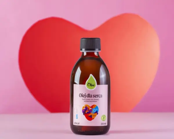 Olej Olini "Olej dla serca" – naturalne wsparcie w obniżaniu cholesterolu. Tłoczony na zimno, nierafinowany.