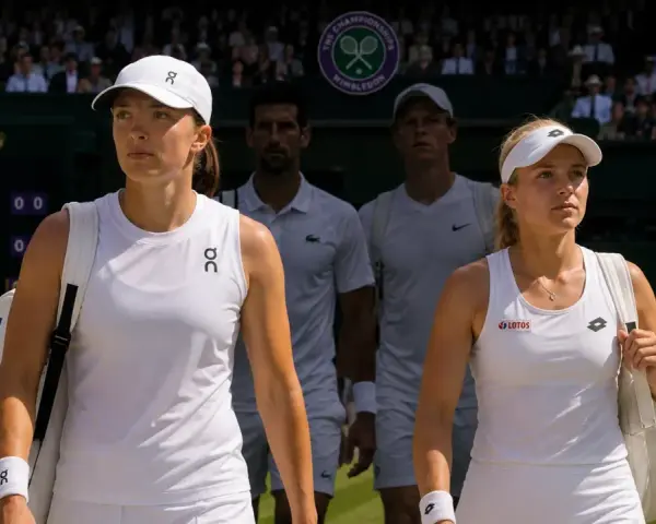 Iga Świątek i inni tenisiści wchodzą na kort. Rozpoczyna się Wimbledon.