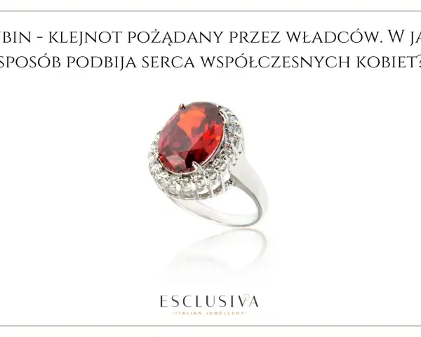 Elegancki pierścionek z dużym, czerwonym rubinem otoczonym błyszczącymi kamieniami. Jak rozpoznać rubin? Ten klejnot podbija serca.