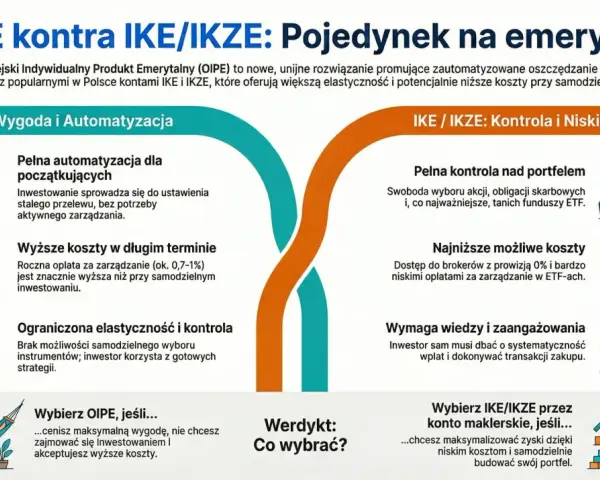 OIPE vs IKE/IKZE: porównanie automatyzacji i wygody z kontrolą i niskimi kosztami. Wybierz OIPE dla łatwego inwestowania, IKE/IKZE dla samodzielnego budowania portfela.
