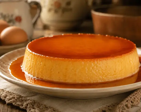 Delicioso flan de huevo casero con caramelo líquido. Una receta clásica que evoca recuerdos de infancia.