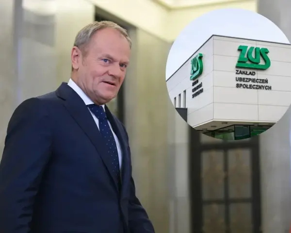 Donald Tusk i budynek ZUS. Nowe przepisy dotyczące emerytur stażowych mają wejść w życie do końca roku.