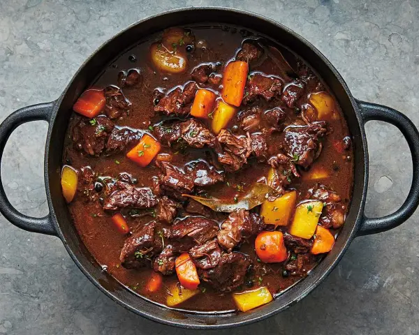 En mustig gryta med mört kött, morötter och potatis i en mörk sås. Ett klassiskt kalops recept som doftar ljuvligt.