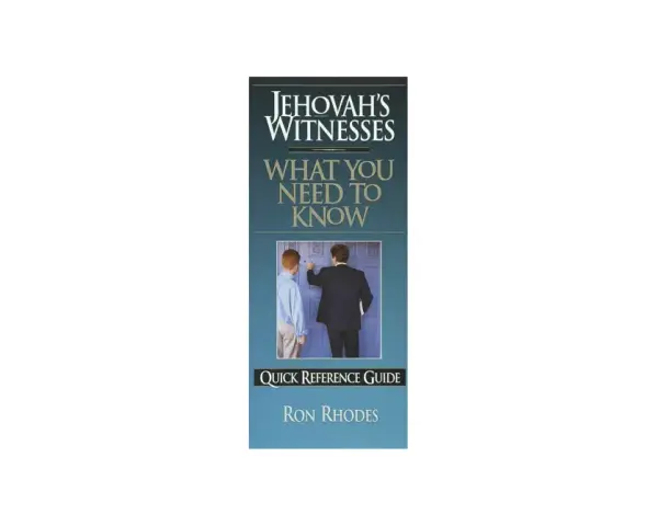 Book cover: Jehovah's Witnesses: What You Need to Know. A man in a suit knocks on a door, while a younger man waits.