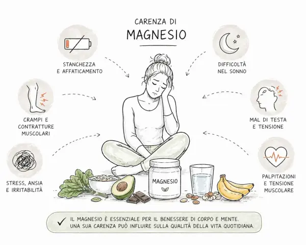Carenza di magnesio: stanchezza, crampi, mal di testa, palpitazioni e stress. Il magnesio è essenziale per il benessere.