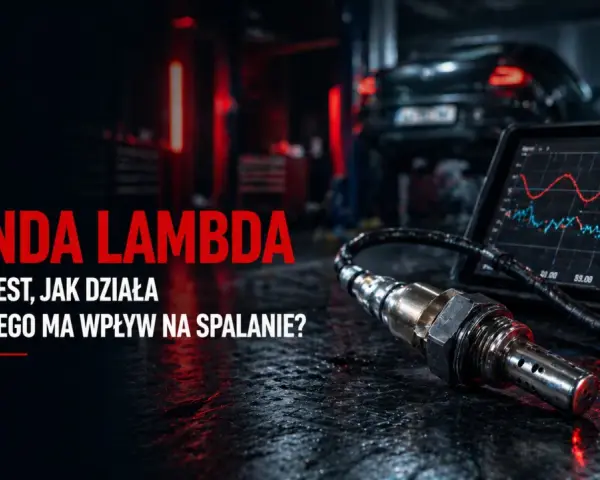 Sonda lambda i jej wpływ na spalanie. Na zdjęciu sonda lambda, komputer diagnostyczny z wykresem i samochód w warsztacie.