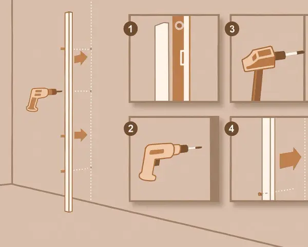 Étapes pour la pose paroi de douche : perçage, fixation et ajustement.