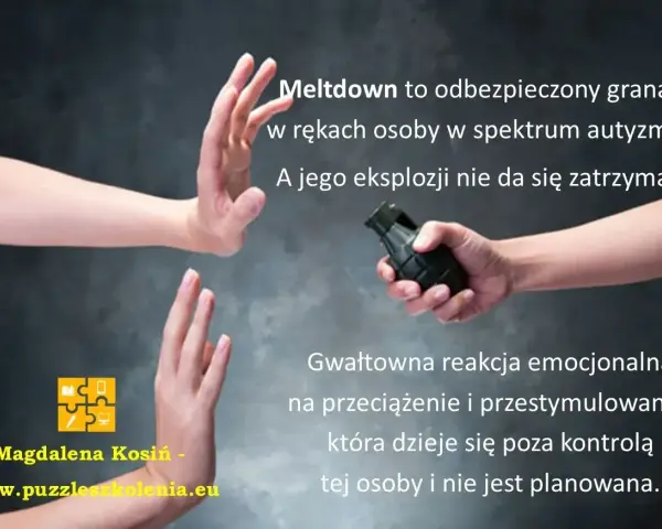 Ręce blokują granat, symbolizując trudności w radzeniu sobie z przeciążeniem sensorycznym u dziecka z autyzmem. Jak uspokoić dziecko z autyzmem?