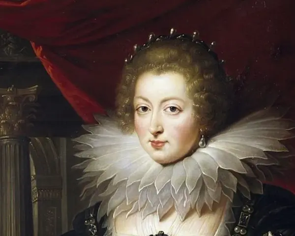 Retrato de Ana de Austria (reina de España), con su característica gorguera y corona.