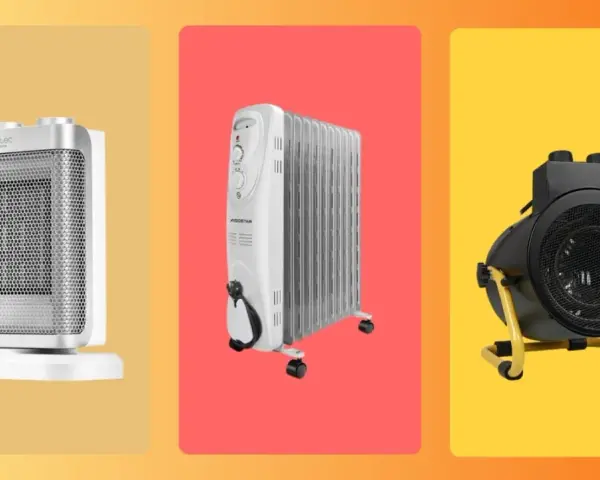 Tres modelos de calefactor: uno blanco vertical, un radiador de aceite y uno negro tipo ventilador.