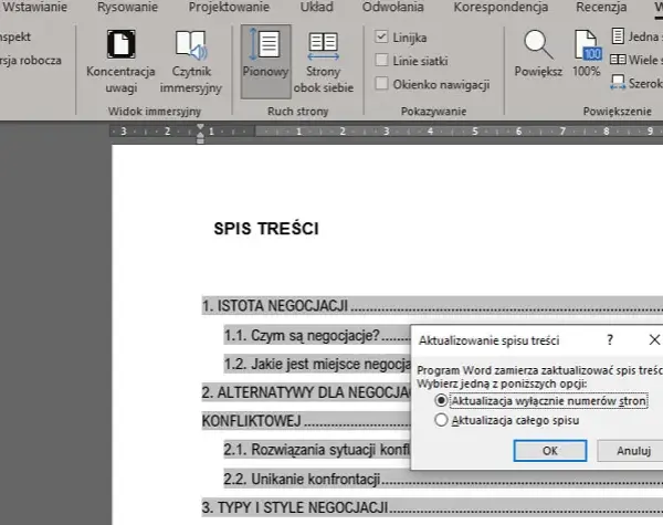 Jak zaktualizować spis treści w Wordzie i uniknąć błędów w dokumencie