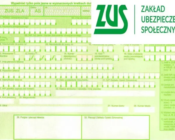 Formularz ZUS ZLA, na którym wpisuje się dane o niezdolności do pracy, np. ile można być na L4.