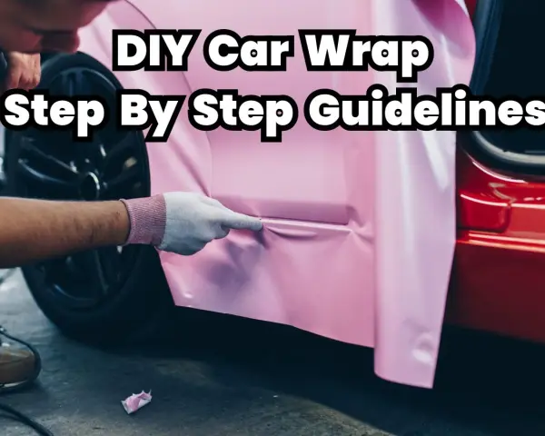 A person in gloves applies pink vinyl wrap to a car door, showing what you need to wrap your car with DIY step-by-step guidelines.