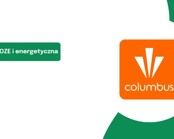 Columbus Energy - czy to oszuści? Grafika przedstawia logo firmy i hasło "branża OZE i energetyczna".