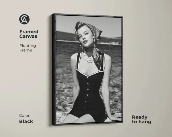 Originales cuadros de caras de mujeres modernos, estilo vintage, enmarcado en lienzo flotante negro.