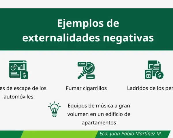 Ejemplos de externalidades negativas: gases de escape, fumar, ladridos de perros, música alta en apartamentos.