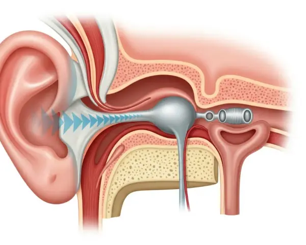 Schéma de l'oreille montrant comment se boucher les oreilles sans boule quies, avec un appareil bloquant les ondes sonores.