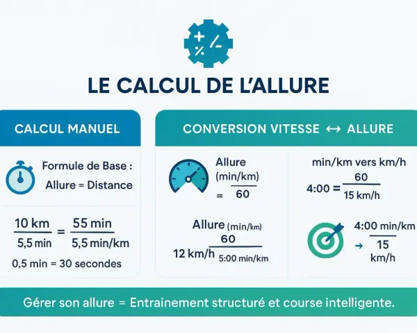 Calcul de l'allure pour un test VMA : manuel et conversion vitesse/allure. Gérer son allure pour un entraînement structuré.