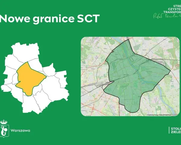 Nowe granice strefy czystego transportu w Warszawie. Mapa pokazuje obszar SCT.