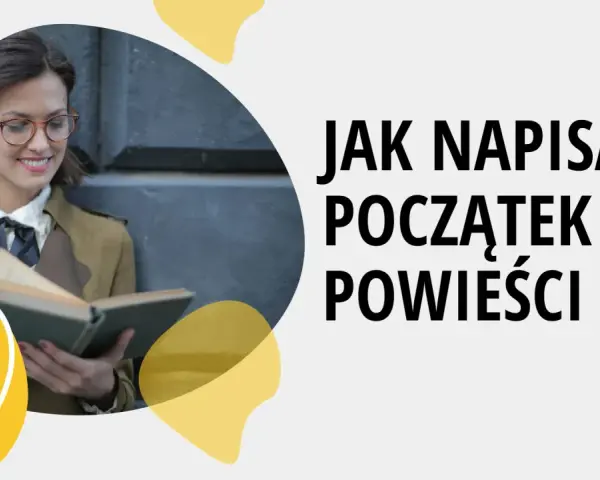 Kobieta w okularach czyta książkę, szukając inspiracji, jak zacząć opowiadanie.