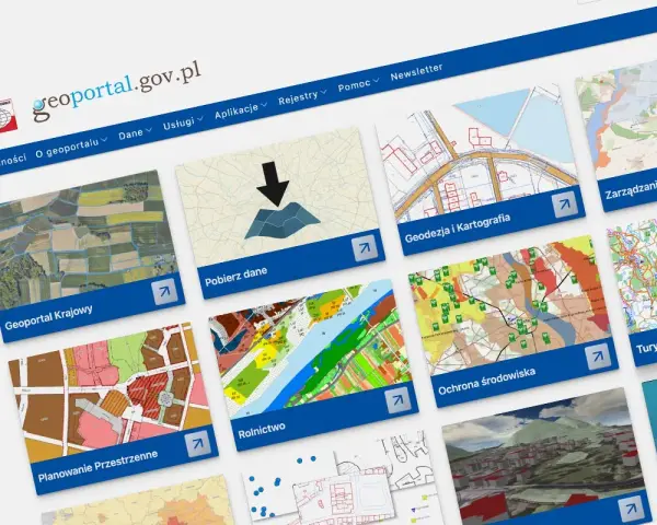 Ort fotomapa co to? Na ekranie geoportalu.gov.pl widać kafelki z różnymi mapami: krajobraz, dane, geodezja, rolnictwo, ochrona środowiska, turystyka.