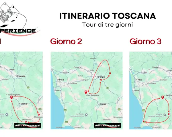 Itinerari moto Toscana: 3 giorni di tour tra Firenze, Siena e San Gimignano. Un'avventura su due ruote indimenticabile.