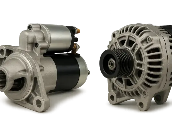 Ein Anlasser beim Auto ist das Bauteil, das den Motor startet. Hier im Bild links zu sehen, neben dem Generator.