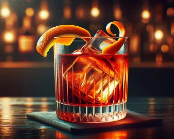 Elegancki drink z lodem i skórką pomarańczy, idealny na wieczór. Poczuj smak włoskiego wermutu.