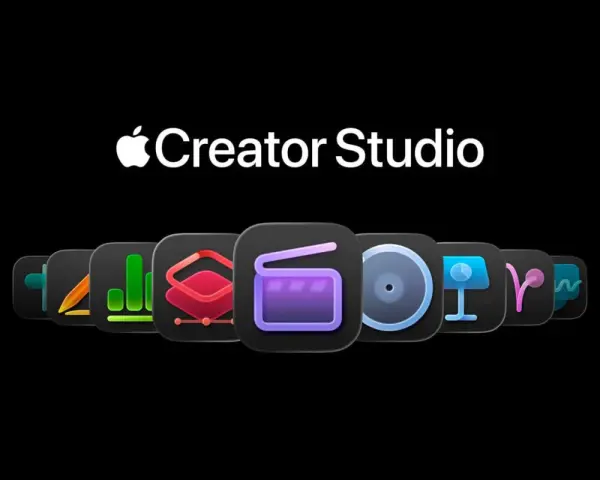 Ikony aplikacji Apple Creator Studio: edycja wideo, grafika, muzyka i inne narzędzia dla twórców.