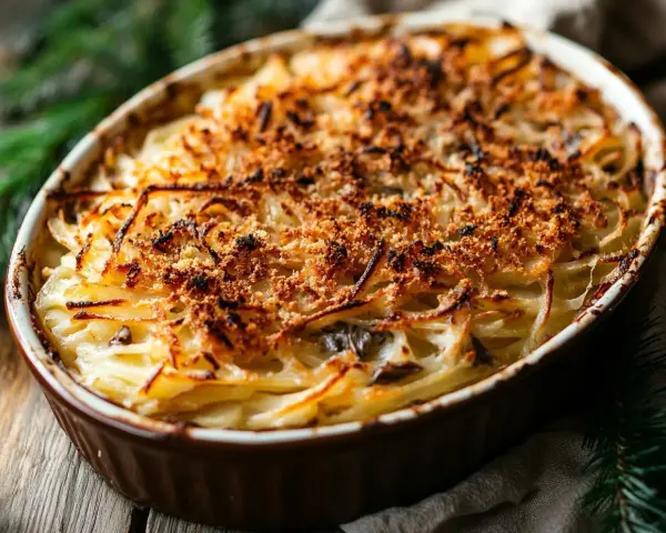 Janssons frestelse recept: en gyllene gratäng med potatis, grädde och ansjovis, perfekt för julbordet.