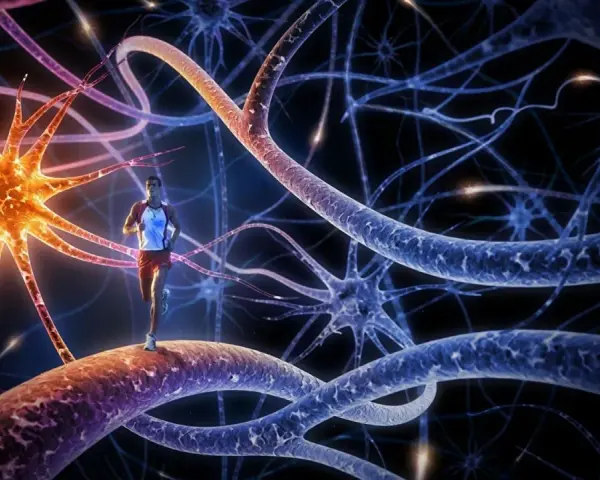 Un coureur stimule son cerveau, libérant des endorphines. Le sport, une connexion neuronale vibrante.